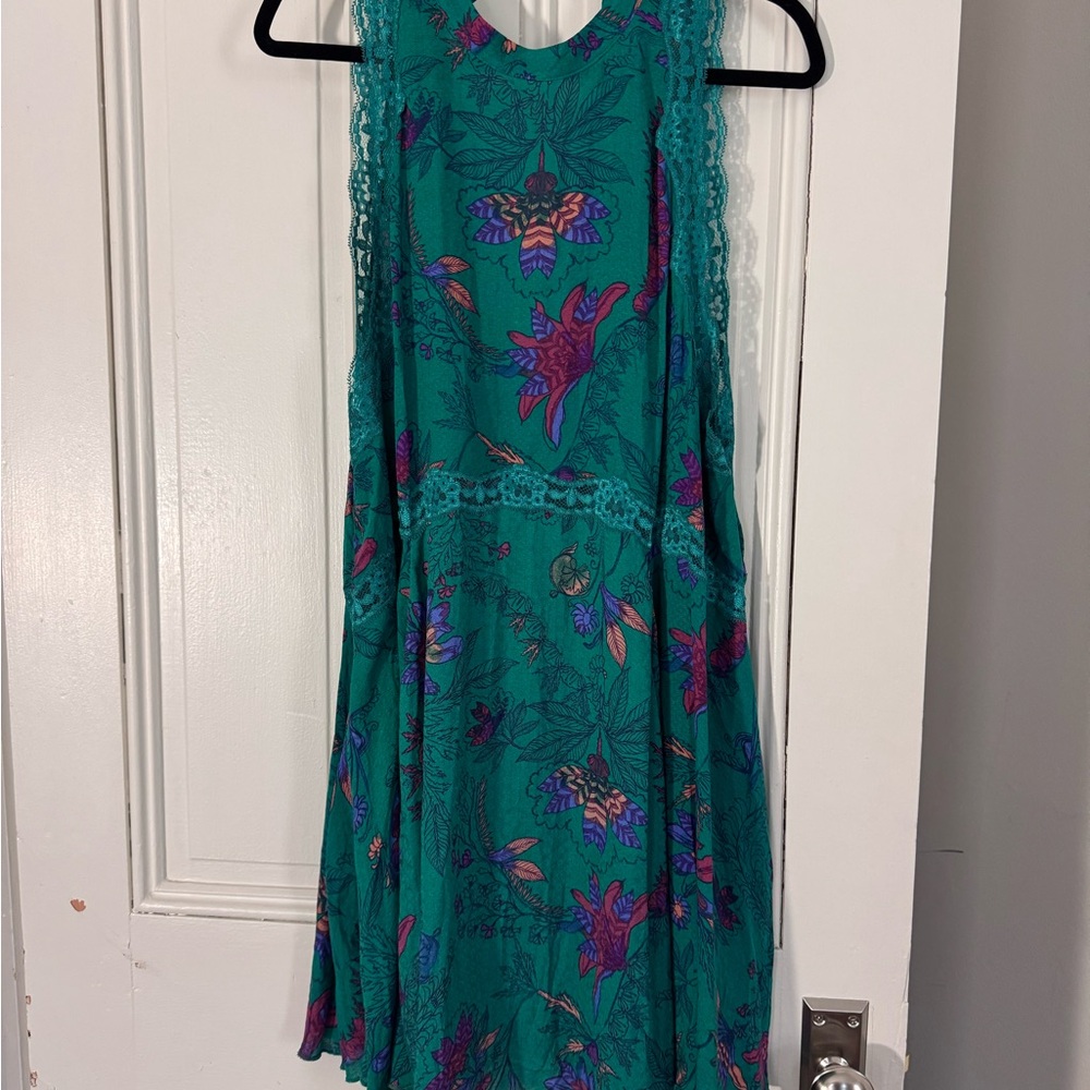 Free People Green Sleeveless Mini Sundress